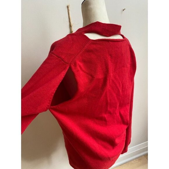 MERYLL Rogge BNWOT womens cashmere draped cutout red cardigan NEW button up - Picture 5 of 9
